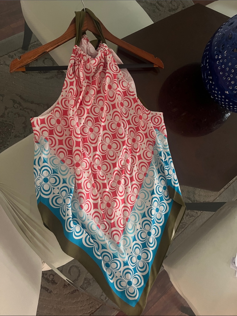 Printed Halter top in Pink, Blue & Olive TINA TURK
